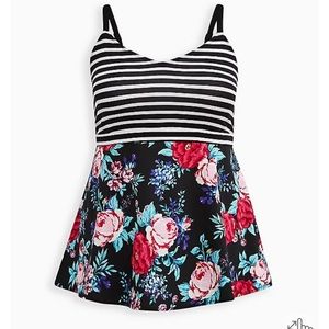 Torrid babydoll tank top size 1 floral poplin stripe nwt